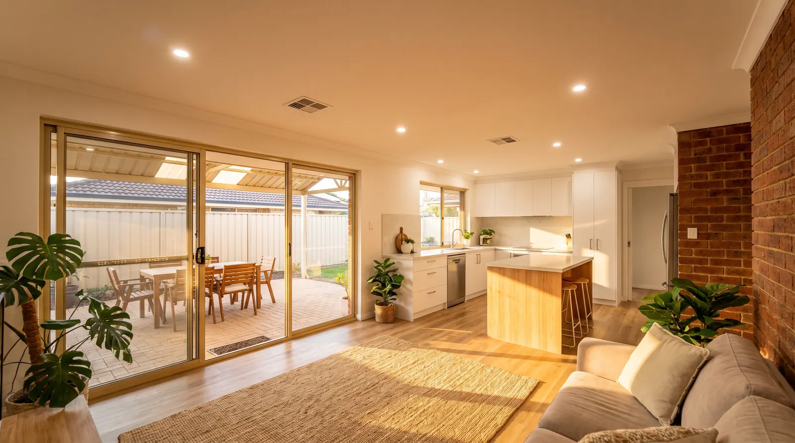Renovated 1990s brick home in Perth's northern suburbs with a new flat gyprock ceiling and downlights